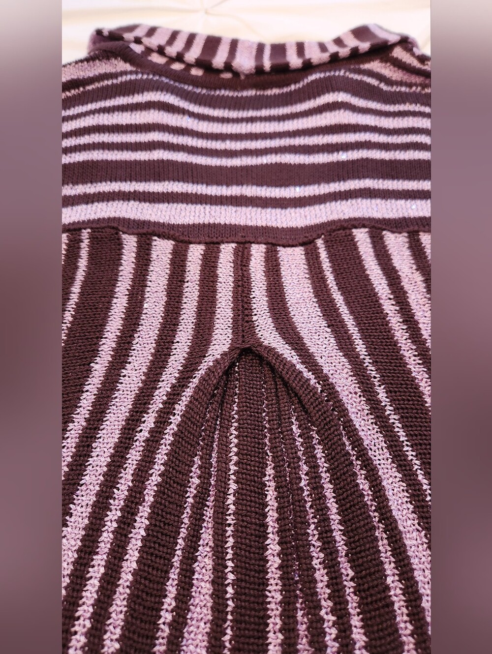 Free People Beach Bash Sweater Plum Chocolate Sequined Striped Size XL - Picture 10 of 15